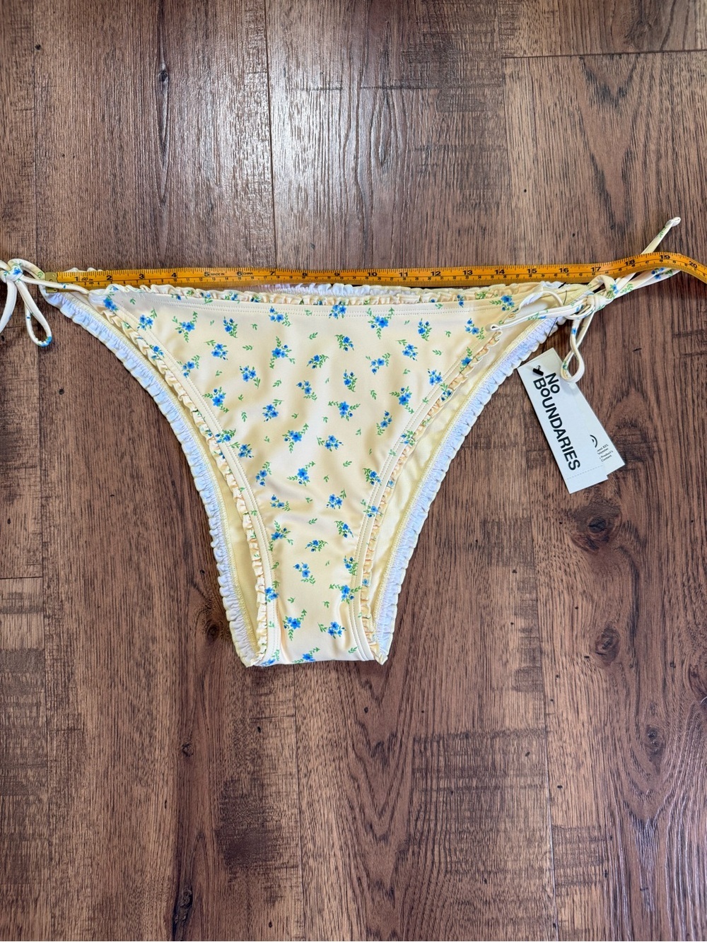 No Boundaries Yellow Floral Tie Side Bikini Bottom Lined XL (16-18)